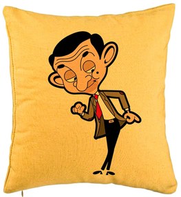 Perna Decorativa, Model Mr Bean, 40x40 cm, Galben, Husa Detasabila, Burduf