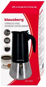 Cafetieră moca Klausberg KB 7847, 12 cesti, 600 ml, Otel inoxidabil, Inductie, Negru/Inox