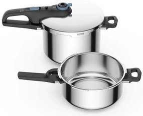 Oală sub presiune Tefal P2584301, 4/6 l, 2 moduri pentru legume și carne, Sistem de siguranță în 5 puncte, Fund cu trei straturi, Inducție, Crom