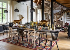 Masă extensibilă de dining în stil industrial, din lemn masiv și metal, „Tapestry X-Large”