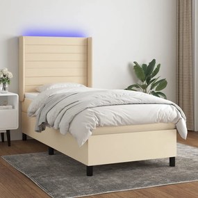vidaXL Pat cu arcuri, saltea și LED, crem, 80x200 cm, textil