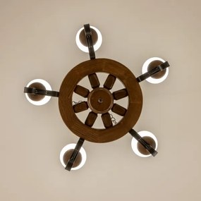 Brilagi - Candelabru suspendat pe lanț ROATA, 5 x E14 (max. 40 W), 230 V, Ø 50 cm, fag/nuc