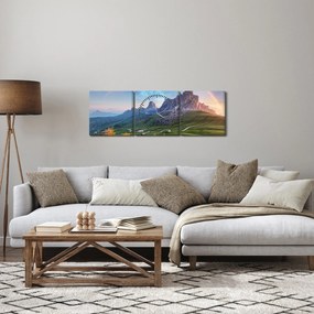 Tablou cu curcupeu deasupra stâncilor (cu ceas) (90x30 cm)