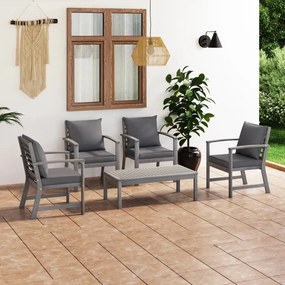 3057785 vidaXL Set mobilier grădină cu pernă, 5 piese, gri, lemn masiv acacia