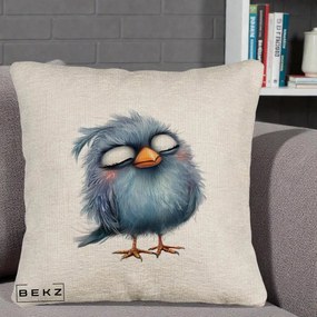 Perna Decorativa Pui Pufos Albastru Adormit, 40x40 cm, Bej Canapea, Husa Detasabila, Perna Inclusa, BEKZ®
