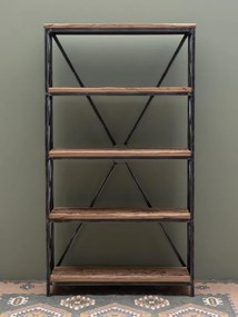 Etajera din lemn reciclat si metal, cu 4 rafturi, aspect vintage, Oregon