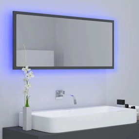 Oglinda de baie cu LED, gri, 100x8,5x37 cm, lemn prelucrat Gri