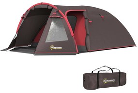 Outsunny Cort de Camping pentru 2-4 Persoane cu 2 Camere, Uși Duble și Geantă de Transport, 360x250x130 cm, Gri | Aosom Romania