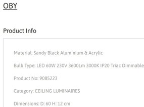 Plafoniera LED dimabila design modern OBY neagra 60cm
