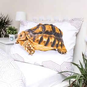Lenjerie de pat pentru copii albă-maro din bumbac pentru pat de o persoană 140x200 cm Tortoise – Jerry Fabrics