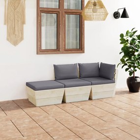 Set mobilier gradina din paleti cu perne, 3 piese, lemn molid Antracit, colt + mijloc + suport pentru picioare, 1