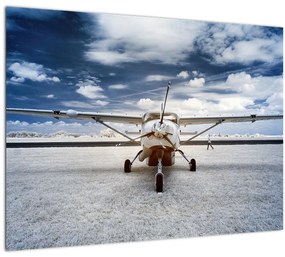 Tablou pe sticlă cu aeroplan cu motor (70x50 cm)
