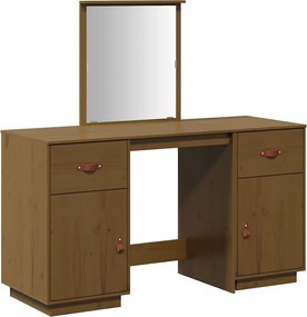 vidaXL Set masă de toaletă cu oglindă, maro miere, lemn masiv de pin