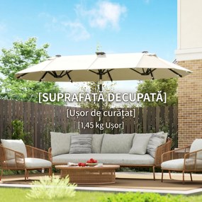 Outsunny Umbrelă dublă, umbrelă terasă, înclinabilă, cu panou solar, 35 LED-uri, cadru din oțel, bej, 2,92 x 1,50 x 2,18 m | Aosom Romania