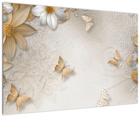 Tablou - Flori cu fluturi (90x60 cm)