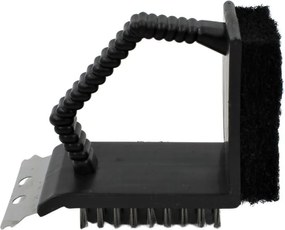 Perie premium 3 în 1 pentru curățarea grătarului, cu peri metalici rezistenți, racletă din oțel și burete abraziv, BBQ