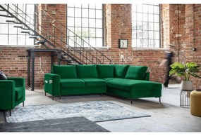 Colțar verde închis extensibil cu tapițerie din catifea (cu colț pe partea dreaptă) Lofty Lilly – Miuform