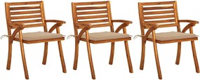vidaXL Scaune de grădină cu perne, 3 buc., lemn masiv de acacia
