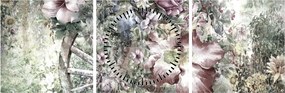 Tablou - Flori pe roata de lemn (cu ceas) (90x30 cm)