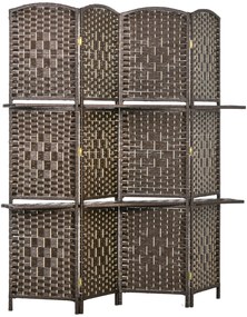 HOMCOM Paravan separator de cameră 4 panouri 160 x170 cm cu 2 rafturi, pliabil, din lemn | Aosom Romania