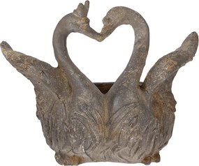 Jardinieră decorativă în formă de lebede, gri, stil brocante, 49x27x37 cm