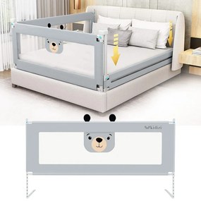 RESIGILAT Bariera protectie pat culisanta cu buzunar XXL 200 cm Kidizi Funny Bear Grey, certificata EN71, inaltime reglabila 72-100 cm, model interconectabil