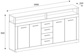 Zondo Comodă Lenita XXL (Stejar sonoma + alb). 1041907