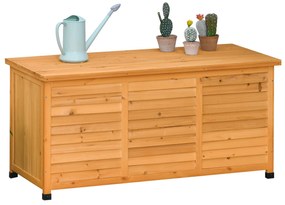 Outsunny Cutie depozitare grădină, pentru perne și accesorii, rezistentă la intemperii, lemn masiv, 127x56x60 cm, galben | Aosom Romania
