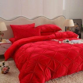 Lenjerie de pat din catifea, cu pliuri, 4 piese, pat 2 persoane, rosu, LCPJ-07