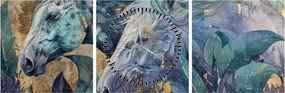 Tablou - Cai cu fundal auriu (cu ceas) (90x30 cm)