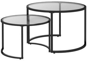 HOMCOM Set de 2 Mese de Cafea Suprapozabile din Sticlă și Oțel, Ø70x47.5 cm și Ø54x42.5 cm, Negru | Aosom Romania