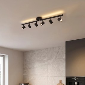 Spot de tavan modern negru cu 6 lumini GU10 de 50 mm cu iluminare de fundal și întrerupător cu 3 căi - Back Up