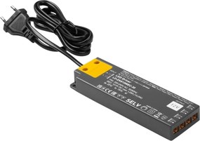 Transformator Easy Click GTV pentru bandă LED, 15W, 12V, IP20, 4 ieșiri Mini AMP, cablu 1,5 m 15 W, 12 V, 1.5 m, Plastic, Easy Click
