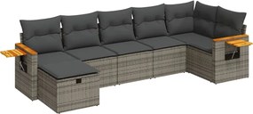 vidaXL Set canapele de grădină, 7 piese, cu perne, gri, poliratan