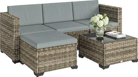 Outsunny Set de grădină exterior din ratan 5 piese cu perne 2 fotolii de colț fotoliu fără brațe taburet și masă | Aosom Romania