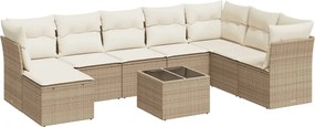 vidaXL Set canapele de grădină, 9 piese, cu perne, bej, poliratan