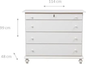 Comoda, L114 48 H99 cm, alb antichizat, lemn masiv