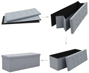 247086 vidaXL Bancă depozitare pliabilă, aspect pânză 110x38x38cm gri deschis