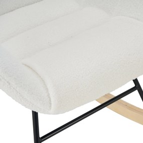 Fotoliu balansoar de relaxare cu spătar ergonomic și brațe, din catifea Teddy confortabilă, Alb