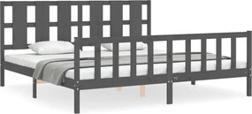 vidaXL Cadru pat cu tăblie 200x200 cm, gri, lemn masiv