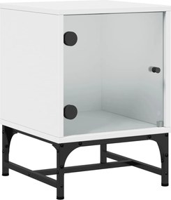 vidaXL Noptieră cu ușă de sticlă, alb, 35x37x50 cm