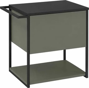 Set dulap baza suspendat Krofam Lov verde-negru 60 cm blat negru cu finisat piatra