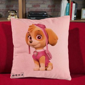 Perna Personalizata Skye PAW Patrol Roz, 40x40 cm, Roz, Husa Detasabila, Perna Inclusa, BEKZ®
