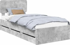 vidaXL Cadru de pat cu headboard Gri Beton 100 x 200 cm Lemn prelucrat