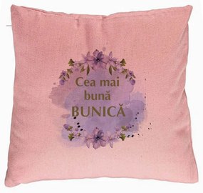 Perna Decorativa pentru Bunica 2, 40x40 cm, Roz, Husa Detasabila, Burduf