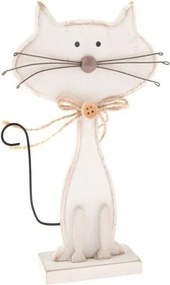 Decorațiune din lemn în formă de pisică Dakls Cats, înălțime 18 cm, alb