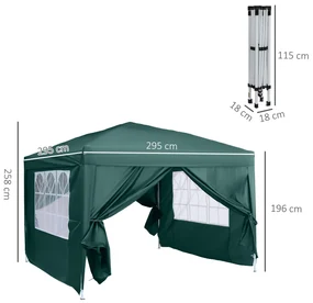 Foisor Impermeabil Outsunny cu Paneluri Laterale Pliabile 3x3m, Verde | Aosom RO