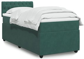 vidaXL Pat box spring cu saltea, verde închis, 90x190 cm, catifea