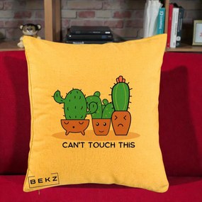 Perna Decorativa Cactus Funny Can't Touch This, 40x40 cm, Galben, Husa Detasabila, Perna Inclusa, BEKZ®