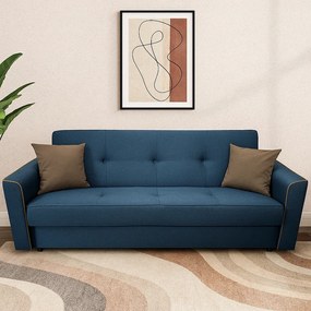 Canapea VERA extensibila, 3 locuri, lada de depozitare, stofa bleumarin + maro, 225x90x90 Bleumarin + Maro, Stofa